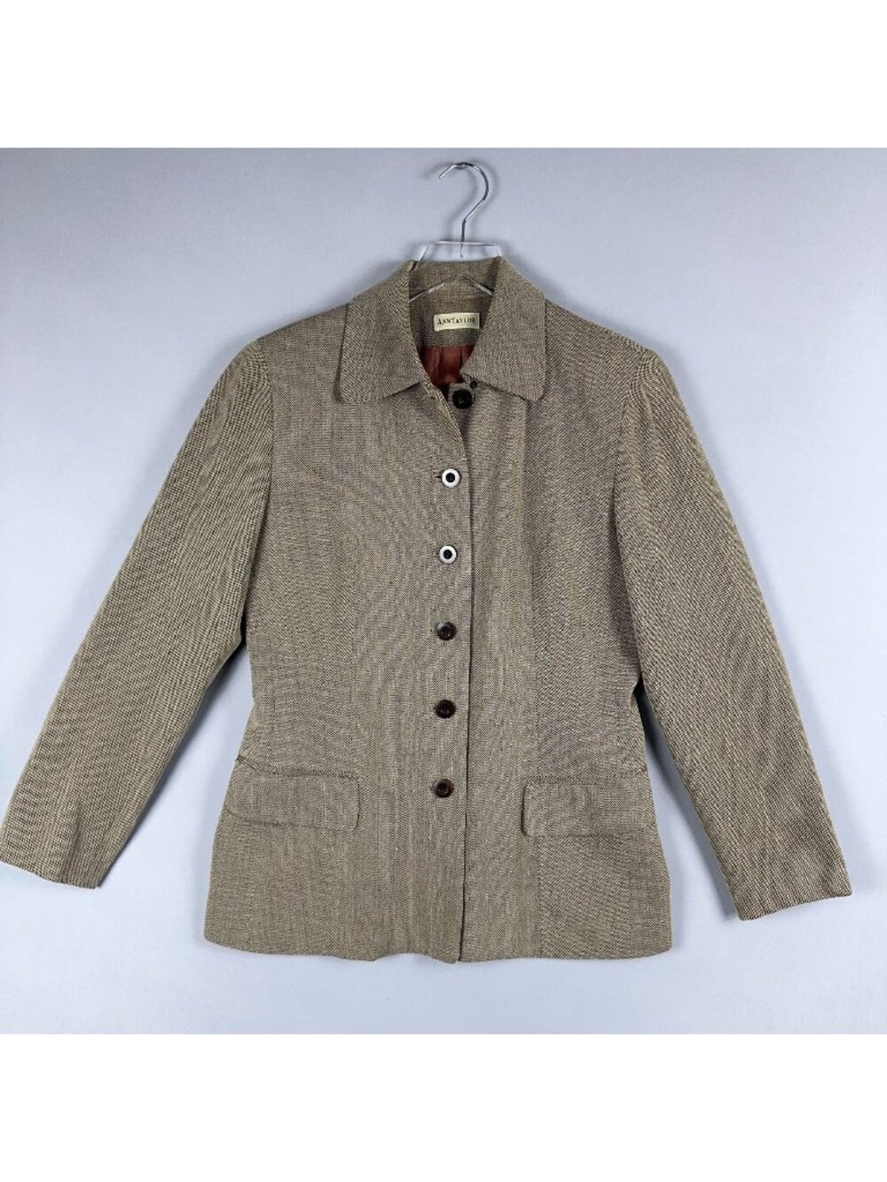 Ann Taylor Blazer Jacket Size Small Herringbone Brown Fully Lined Made USA